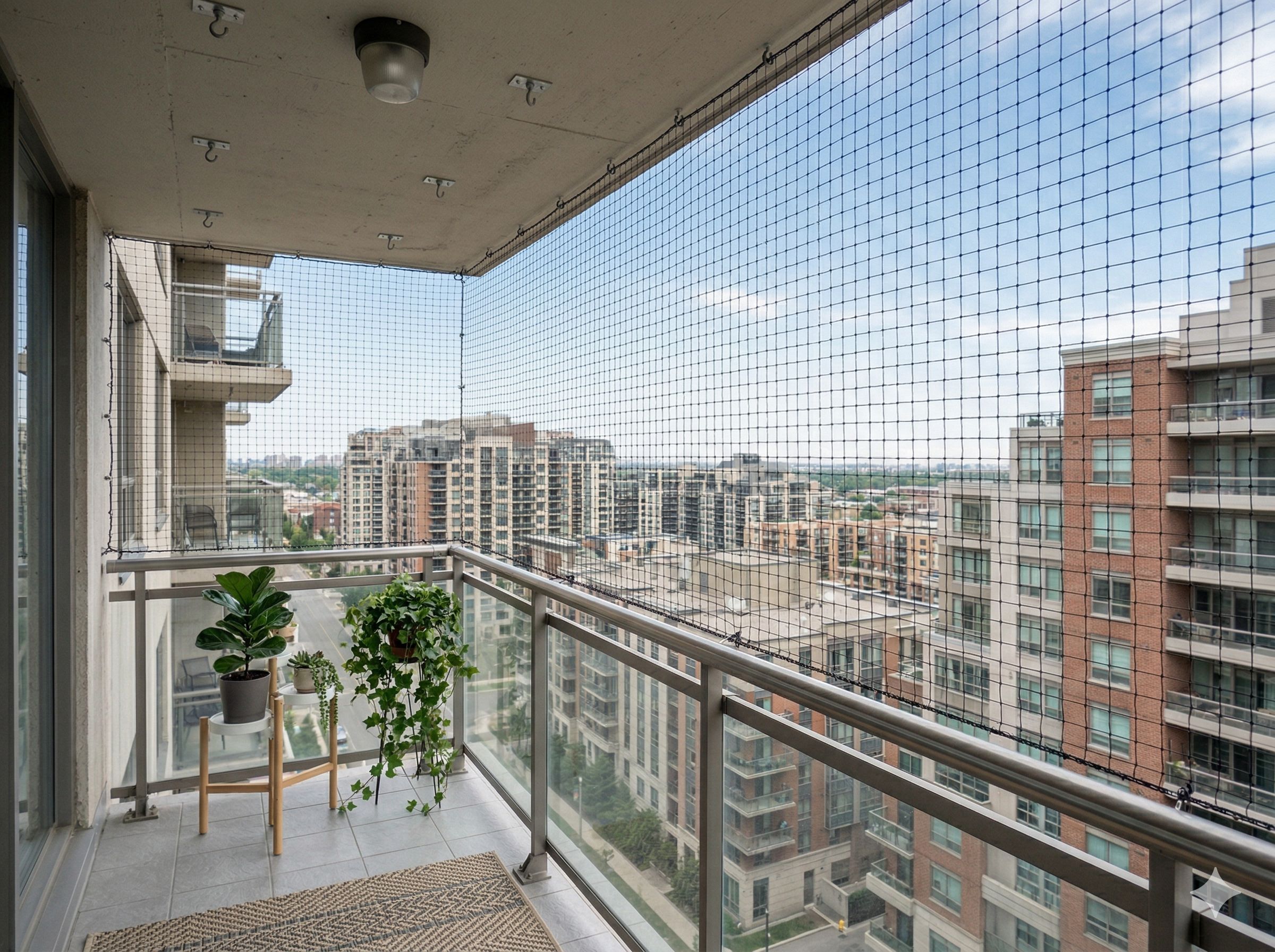High-tensile balcony safety net installation for fall prevention